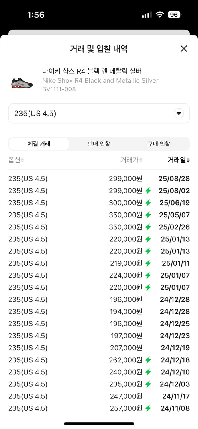 나이키 샥스 R4 블랙 앤 메탈릭 실버 235(US 4.5) 상품이미지2