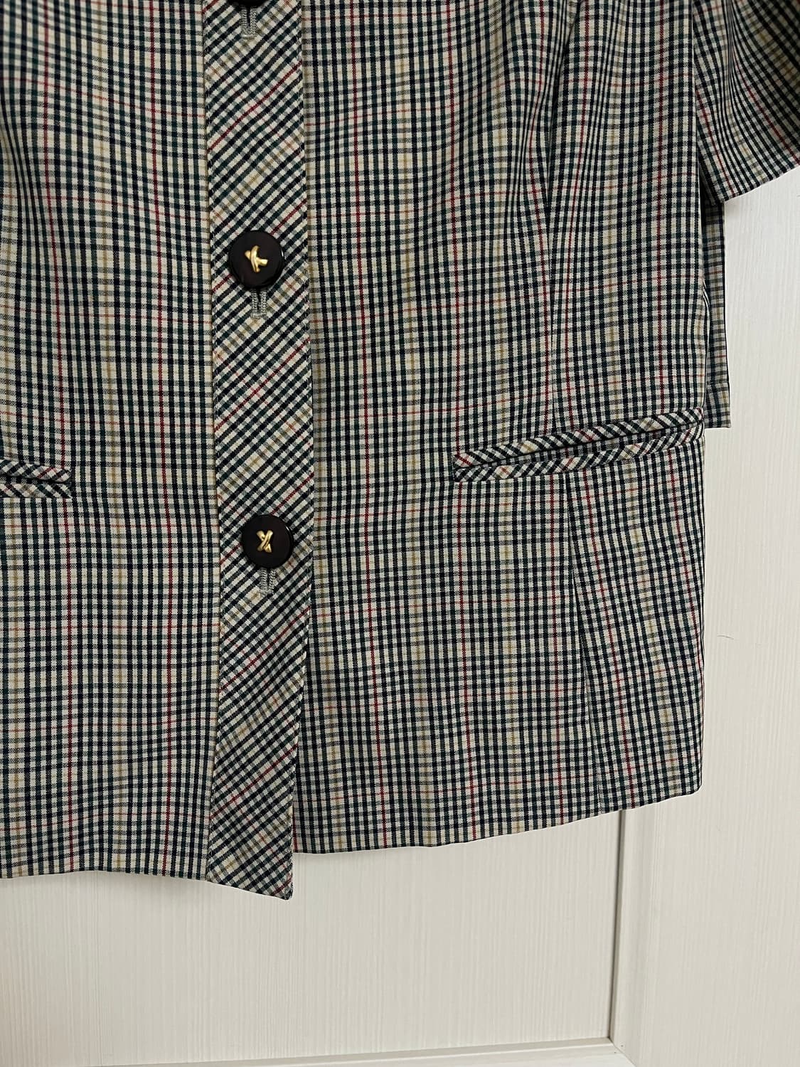 Viyella 체크 썸머울 반팔 자켓 스커트 셋업 상품이미지3