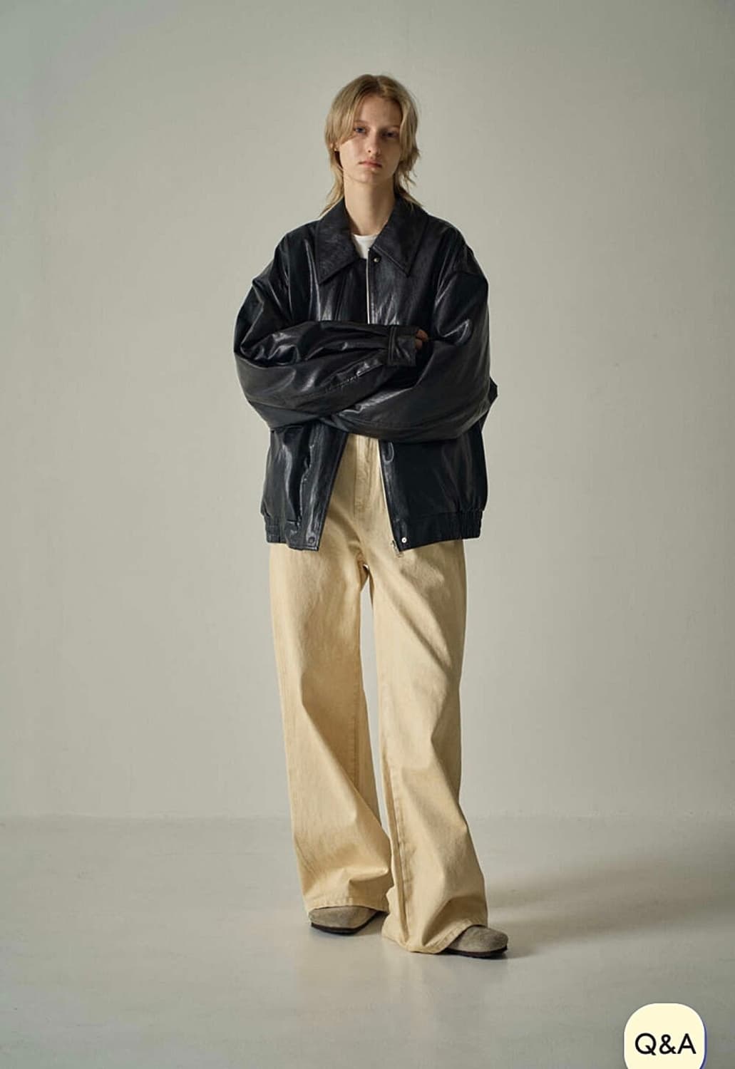 여) 파사드패턴 레더 오버 블루종자켓  상품이미지9