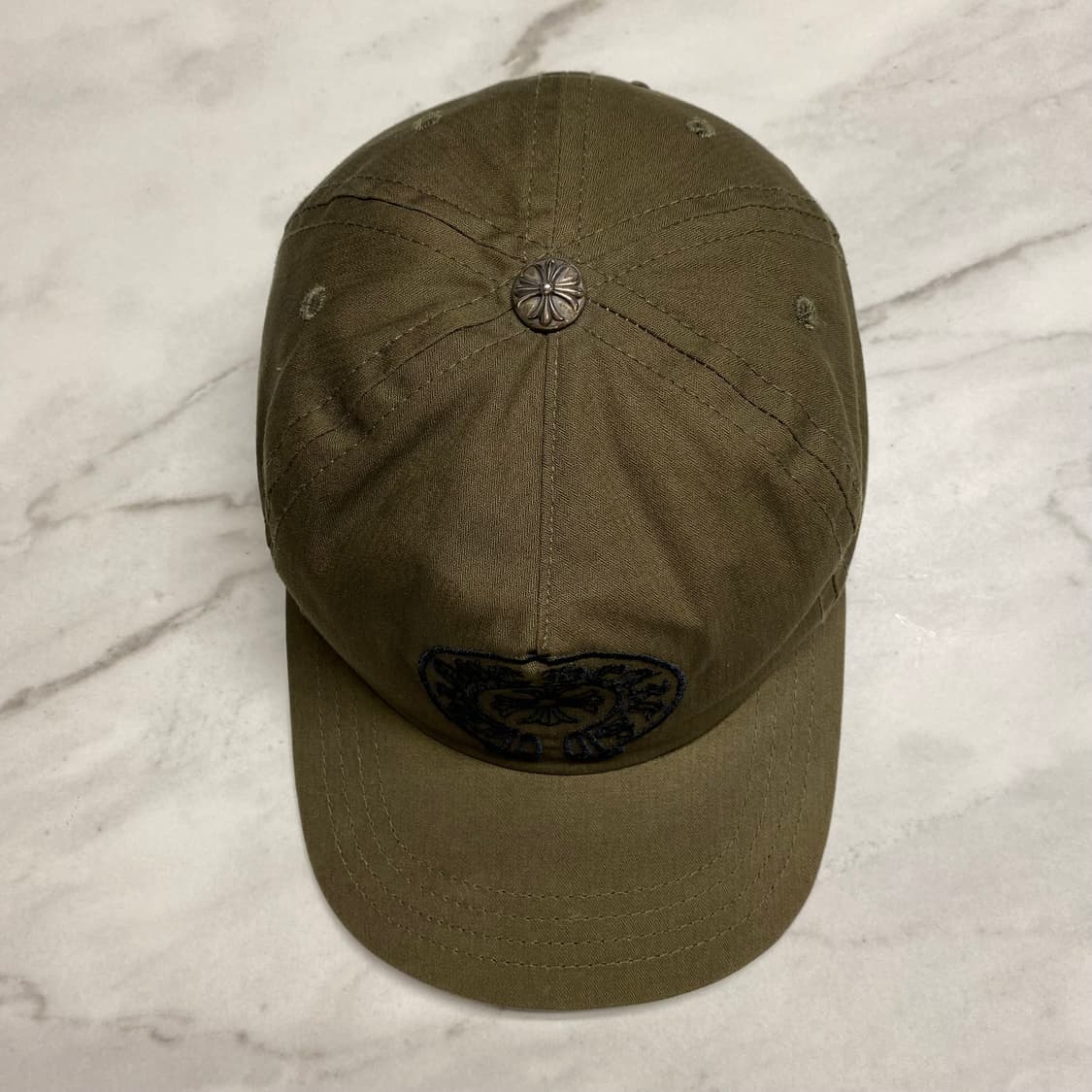 레어) 크롬하츠 홀스슈 말발굽 자수 레더 스트랩 데님 캡 카키 Vic 상품이미지6