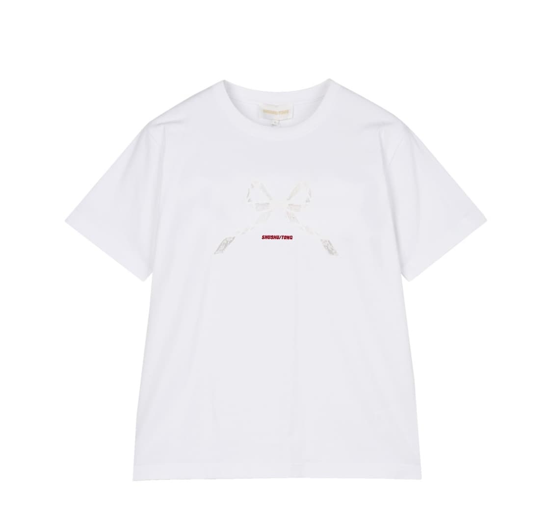 [6사이즈,새상품] 슈슈통 레이스 리본 반팔티셔츠 상품이미지1