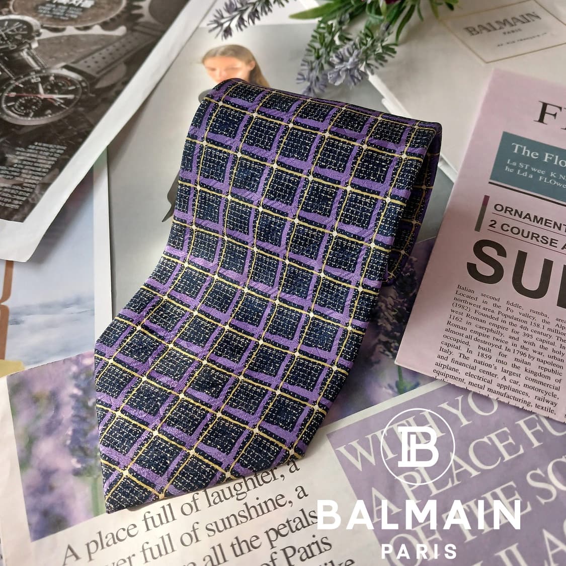 발망 실크 퍼플 체크 패턴 넥타이 9.5cm A~B등급 A19284
 상품이미지2
