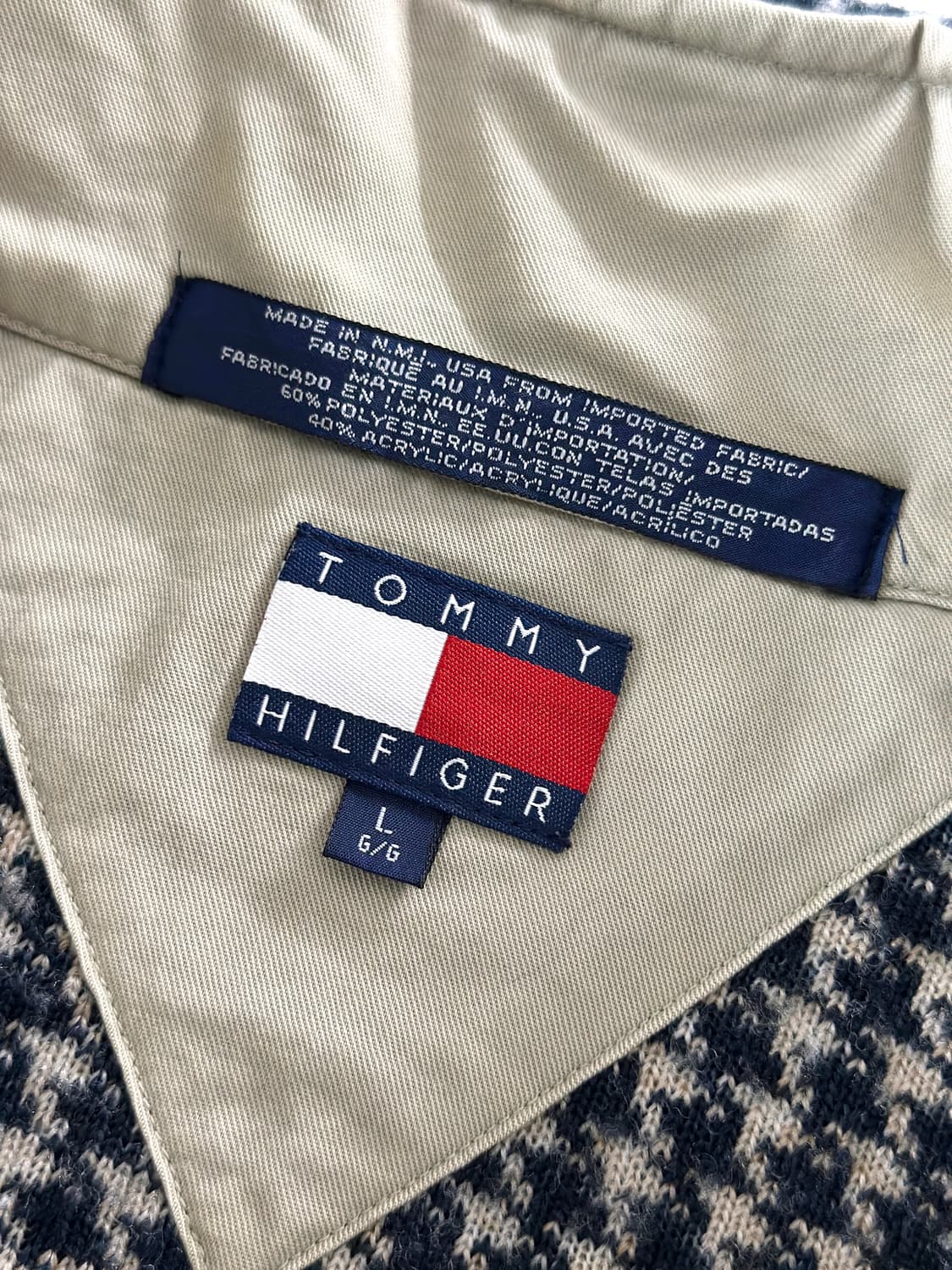 90s 빈티지 타미 힐피거 usa 부클 하운드 체크 하프 집 풀오버 상품이미지5