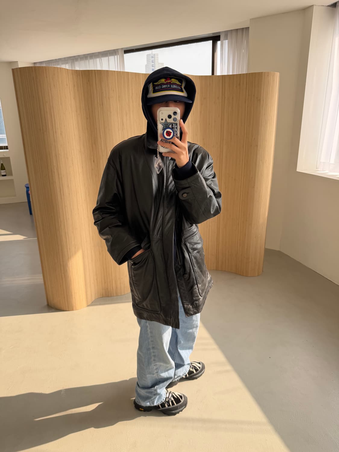 Vtg leather car coat 상품이미지1