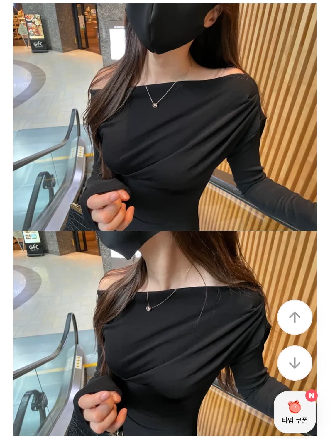 수앤핏 긴팔 트임 언발 오프숄더 슬림 원피스 상품이미지3