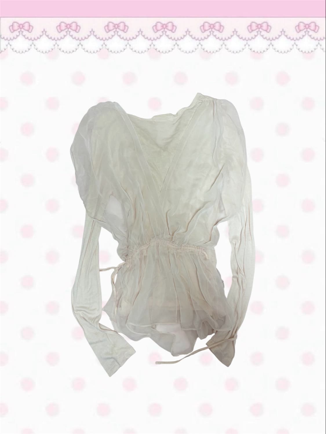 쉬폰 아이보리 시스루 블라우스 셔링 긴팔 티 빈티지 상품이미지2