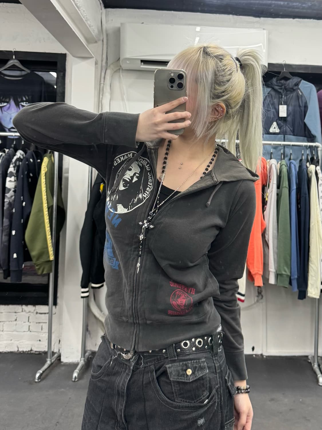 히스테릭 글래머 히스걸 그레이 후드집업 상품이미지4