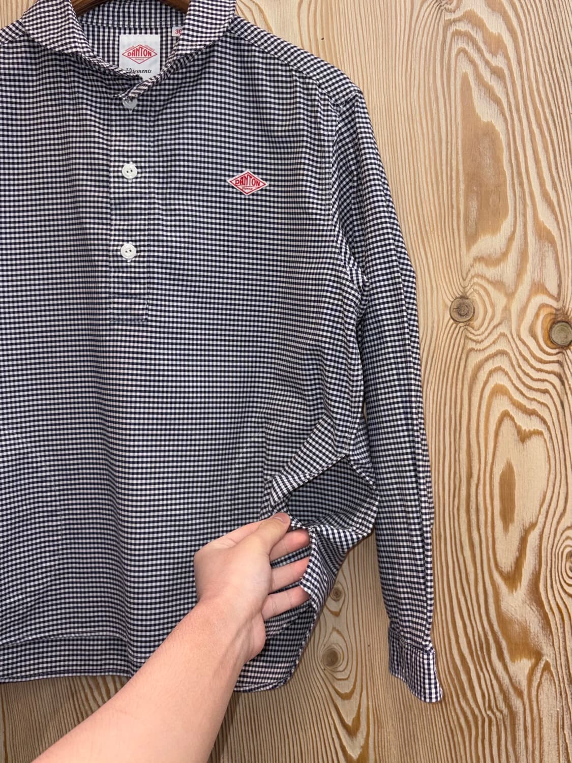 단톤 라운드 카라 체크 셔츠 상품이미지3