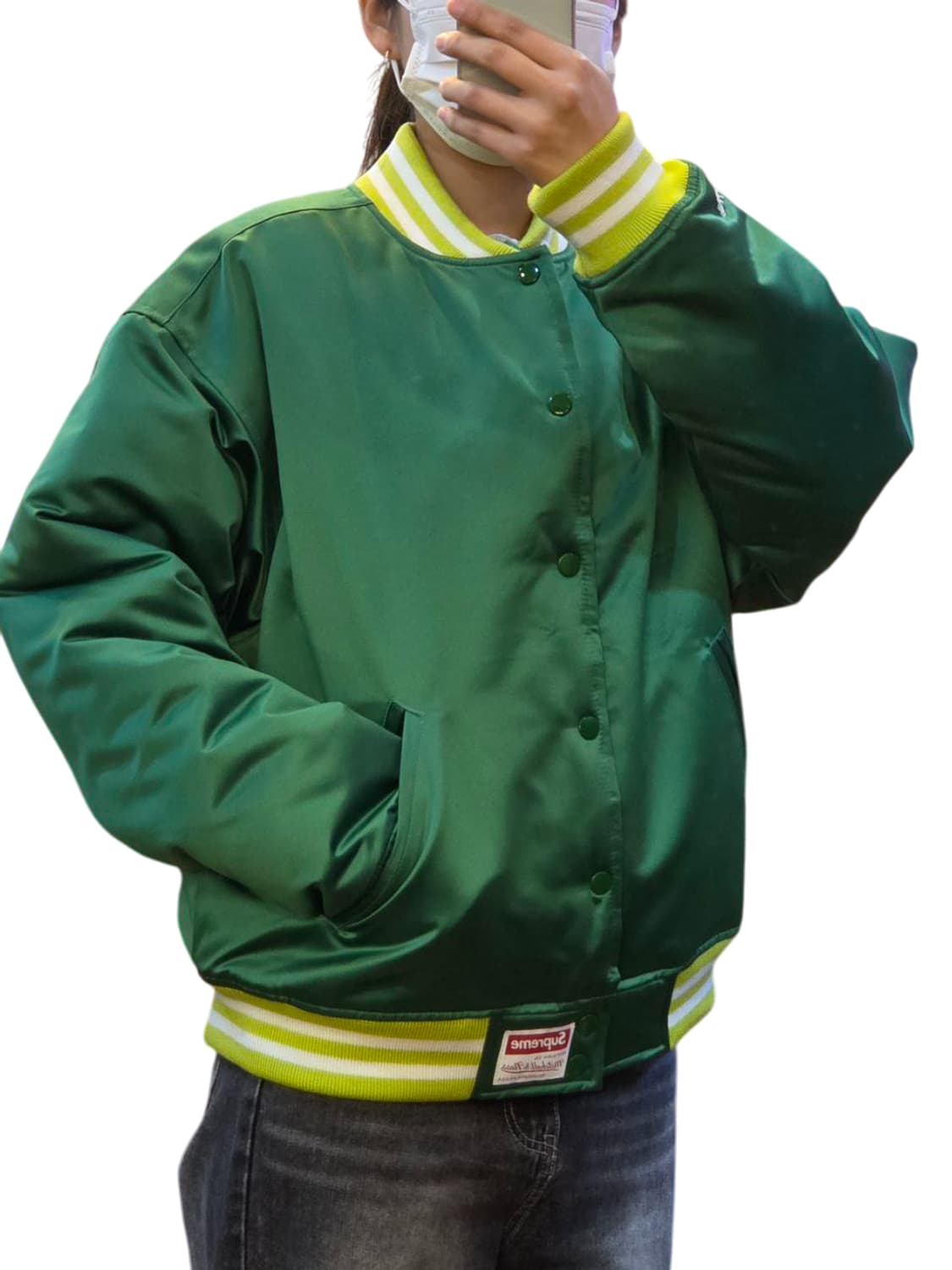 24FW 슈프림 미첼 & 네스 사틴 바시티 자켓 그린  상품이미지8