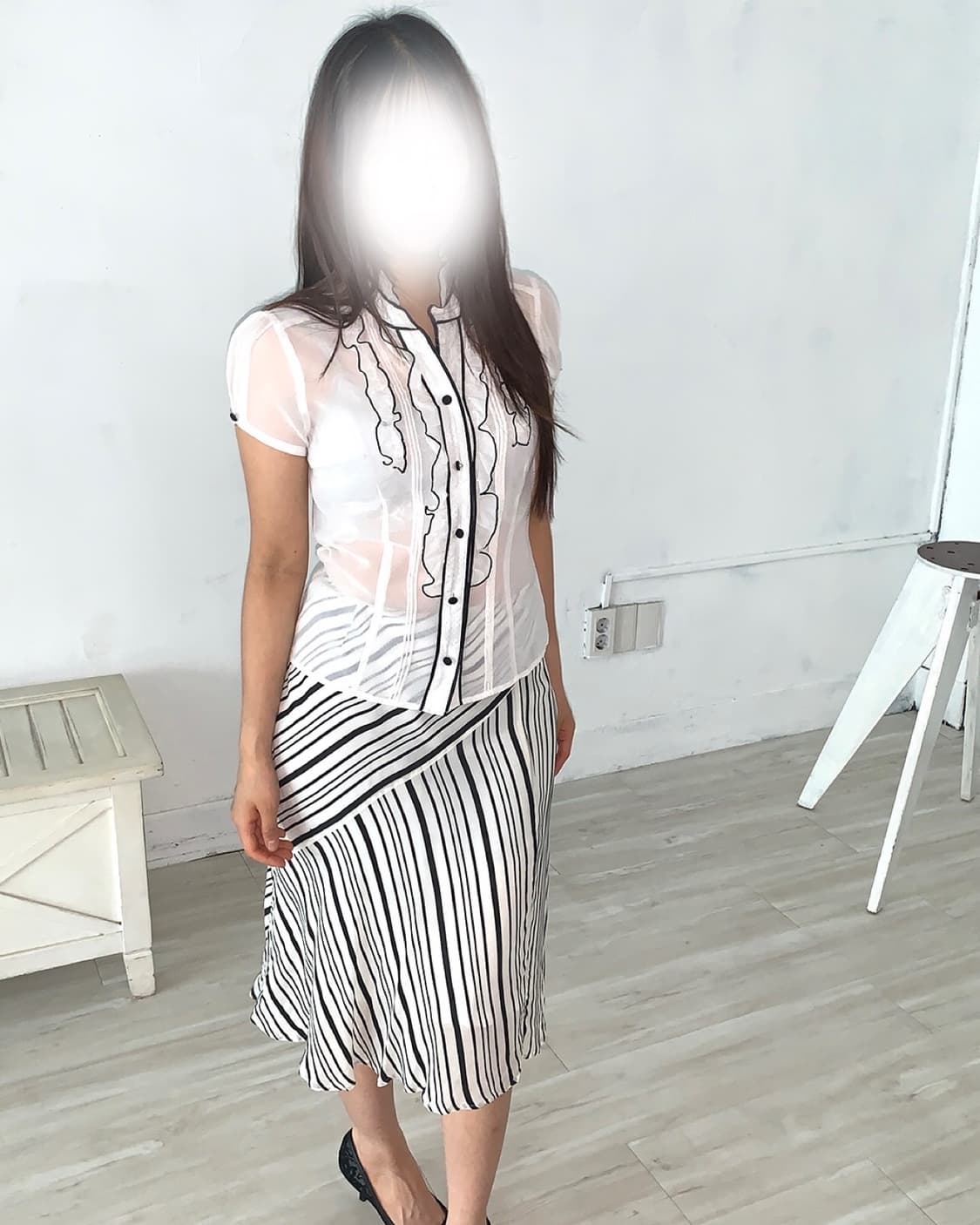 Black & White Stripe Midi Skirt 상품이미지4