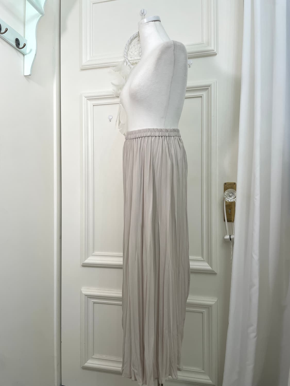 sheer gray pleats banding long skirt 상품이미지2