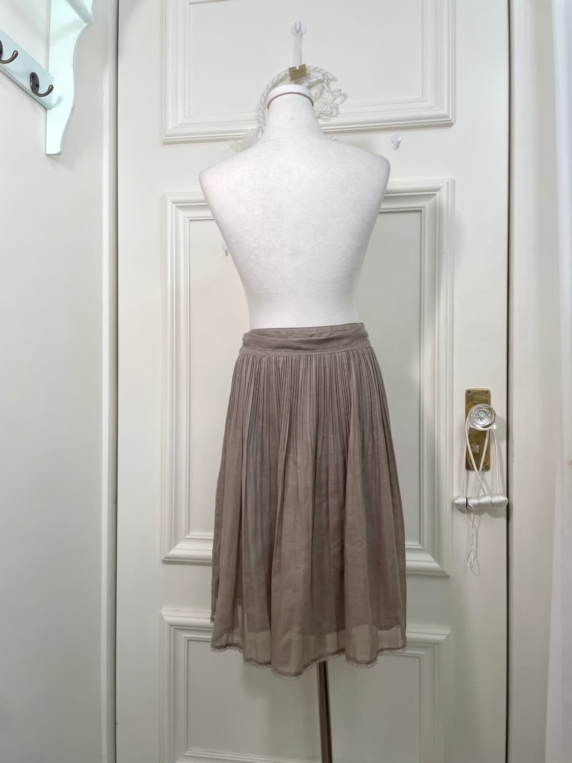 gray brown bow belt midi pleats skirt 상품이미지3