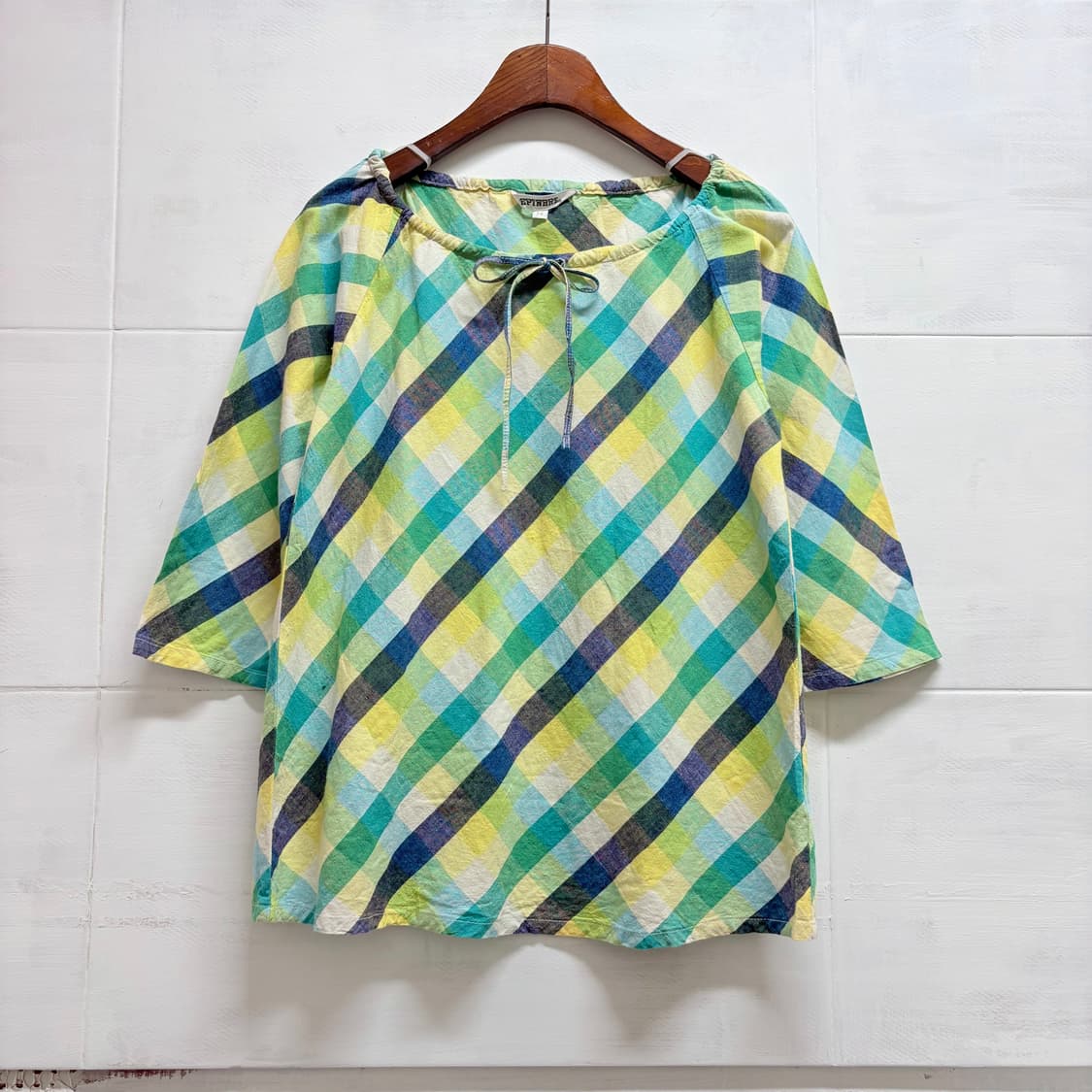 레몬 체크 리본 키치 모리걸 코튼 블라우스  JPN 상품이미지1