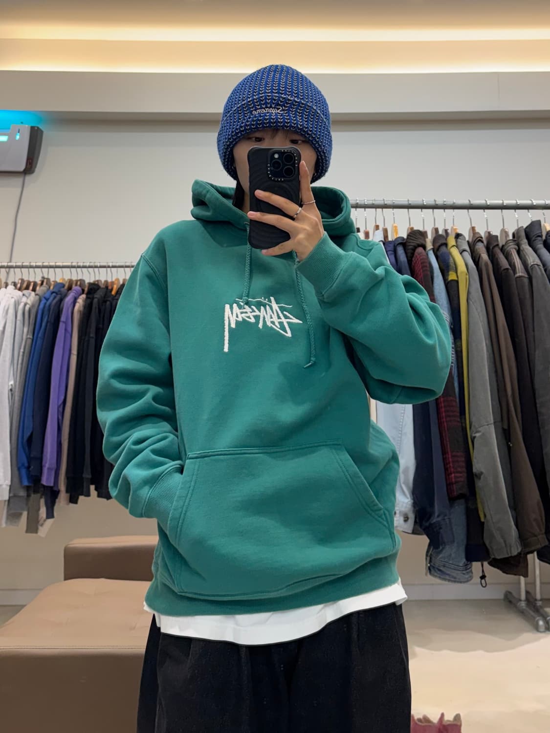 스투시 스탁 자수로고 후드 그린 상품이미지4