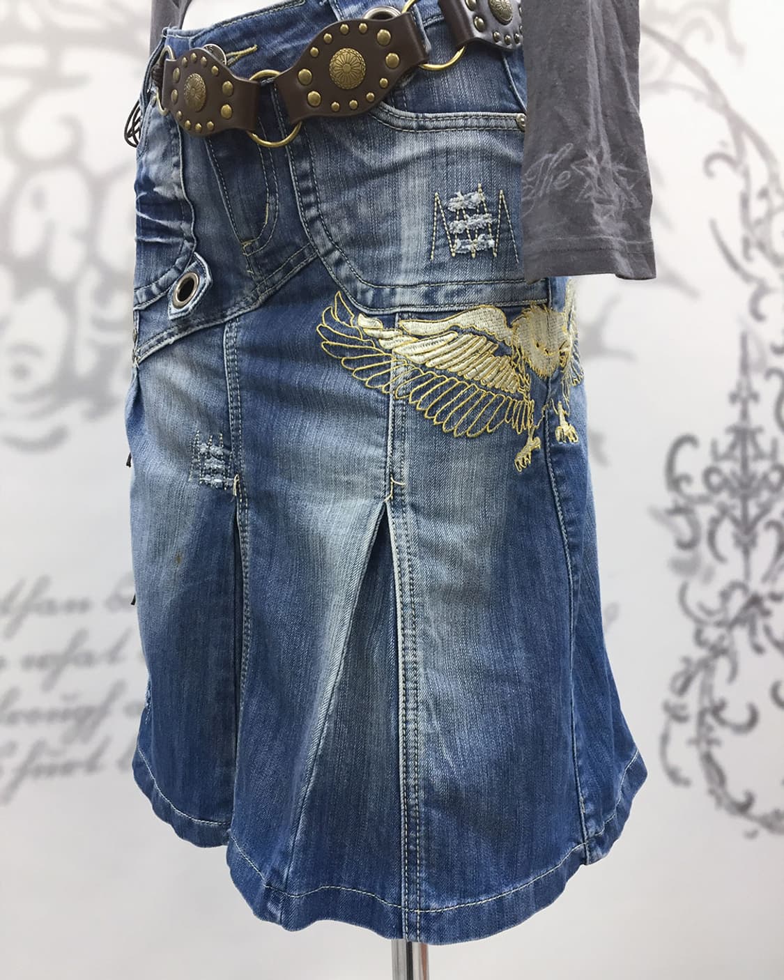 00s Wing Patch Detail Denim Midi Skirt 상품이미지3