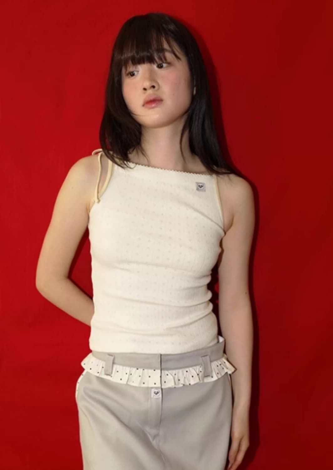 PIPED RIBBON STRAP SLEEVELESS TOP BUTTER 상품이미지5