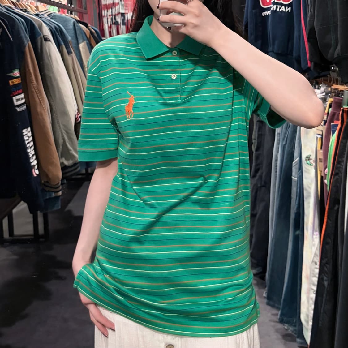 [IM] 폴로랄프로렌 스트라이프 반팔 피케 셔츠 그린 상품이미지1