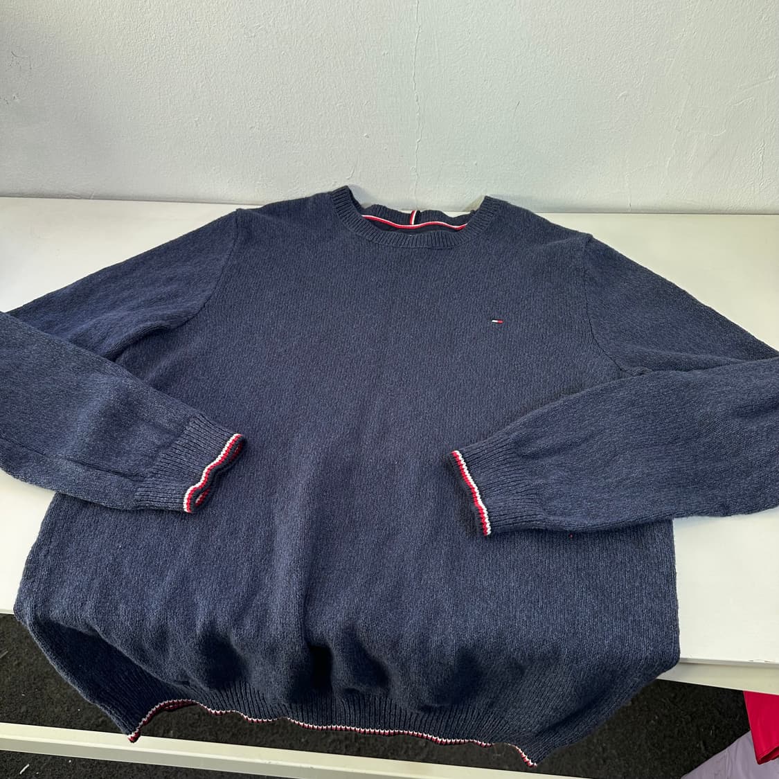 XXL 타미힐피거 나염네이비 루즈핏 라운드 면니트 상품이미지4