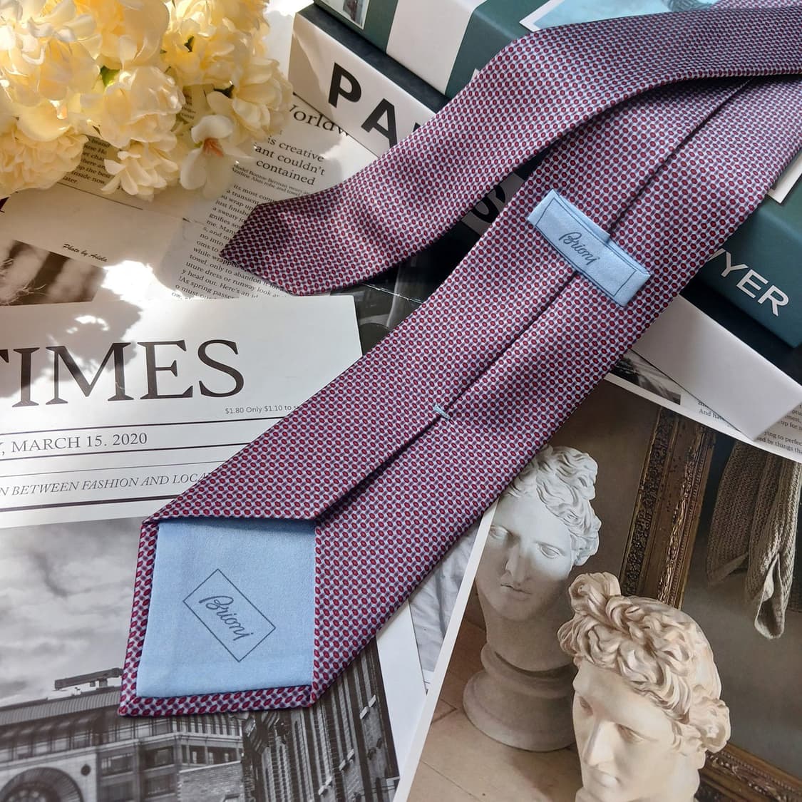 브리오니 실크 블루 와인 패턴 넥타이 8cm S~A+등급 E906 상품이미지5