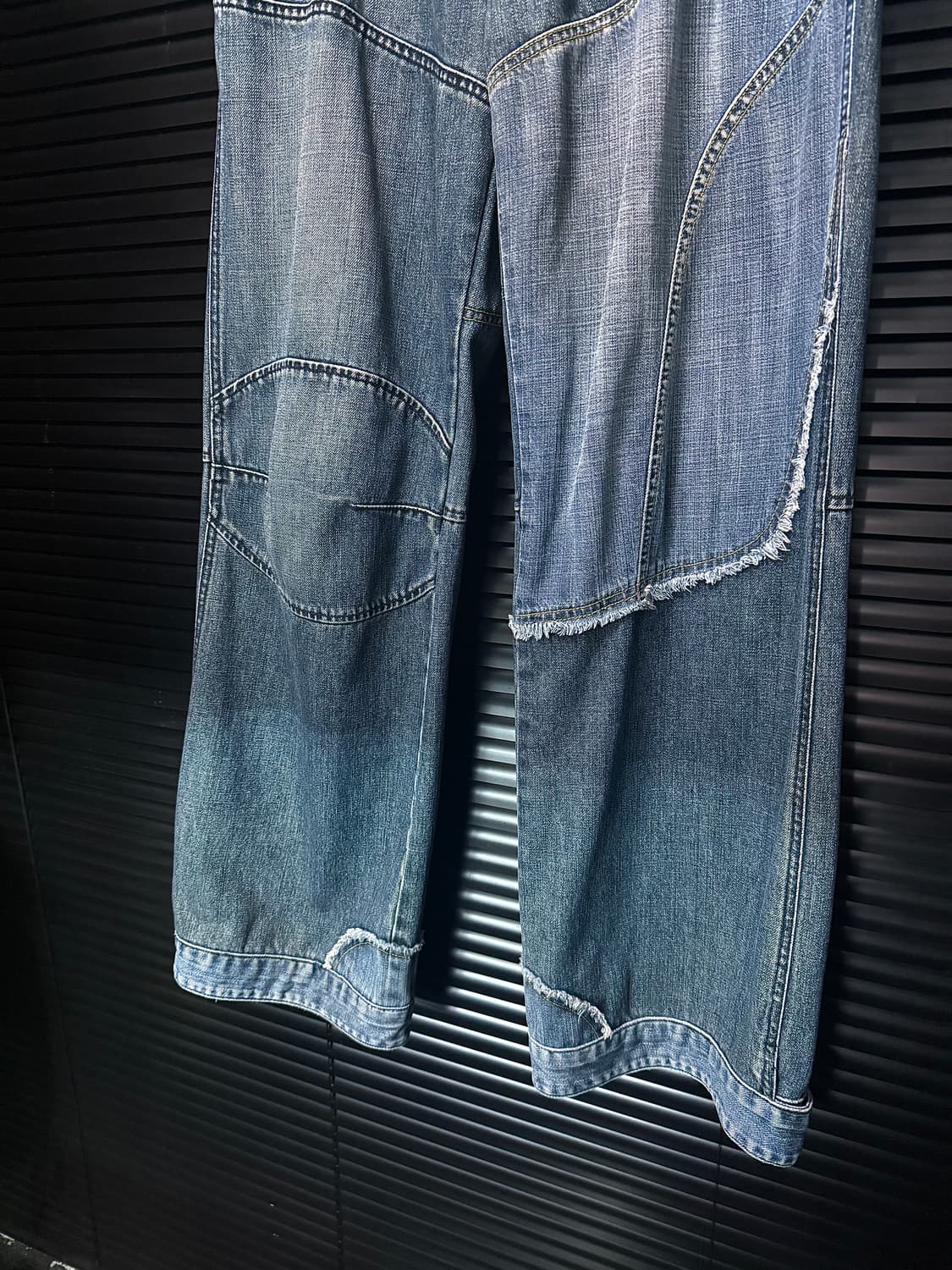 니퍼 진스 워크웨어 워싱 데님 와이드 빈티지 34 35 절개 아메카지 상품이미지4
