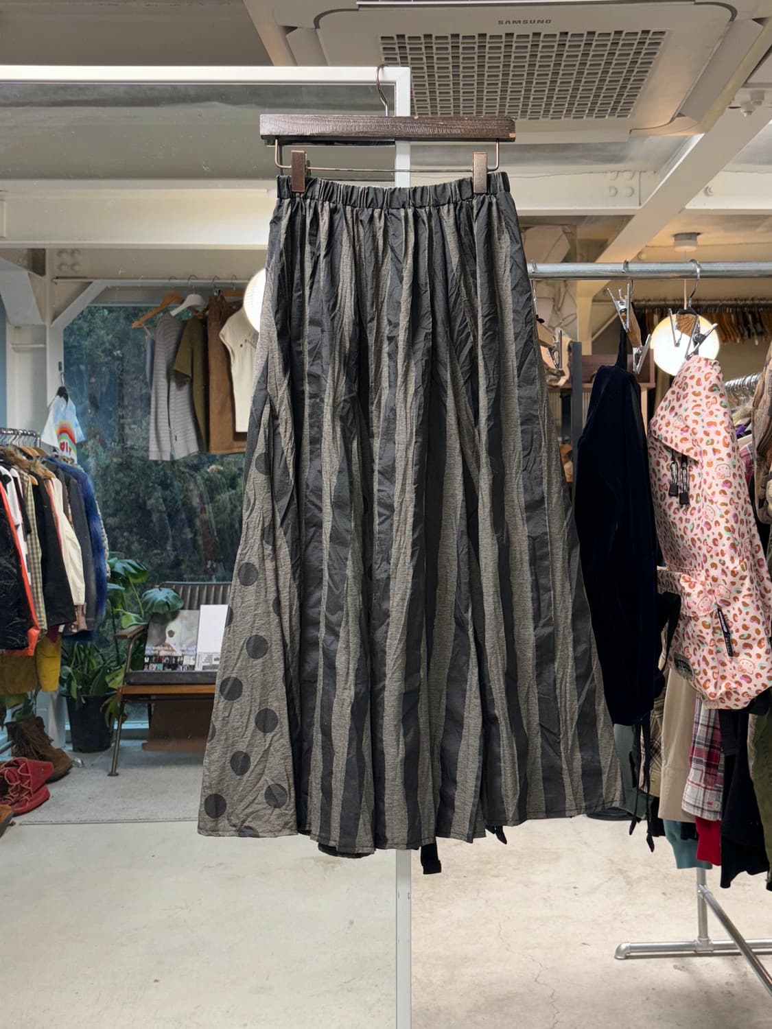 Mujiya 스트라이프 도트 롱스커트 상품이미지3