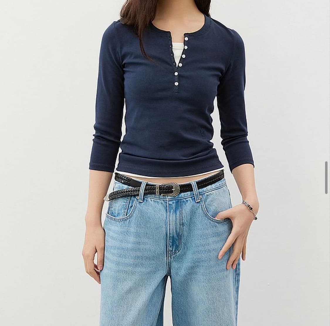 씨티브리즈 헨리넥 긴팔 티셔츠 네이비 S 상품이미지1