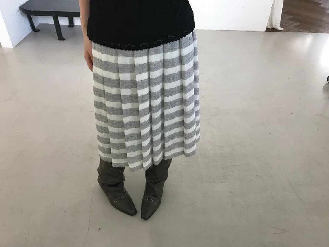 vintage grey stripe pattern pleats skirt 상품이미지2
