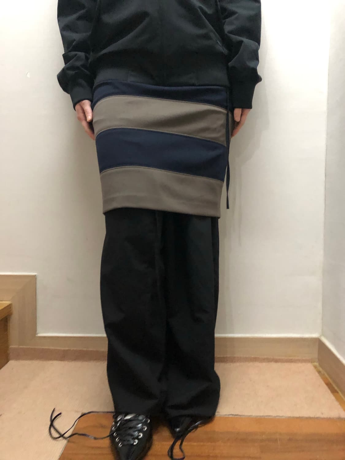 빈티지 카키 스트라이프 미디 스커트 상품이미지9