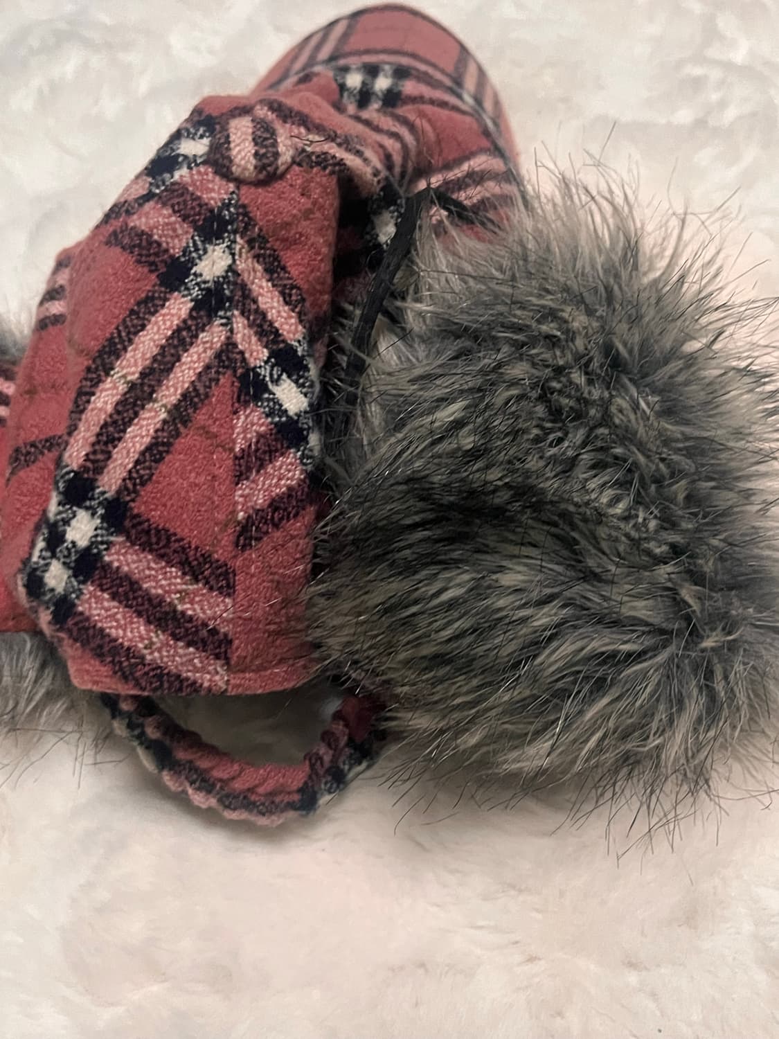 핑크 체크 퍼 볼캡 상품이미지4