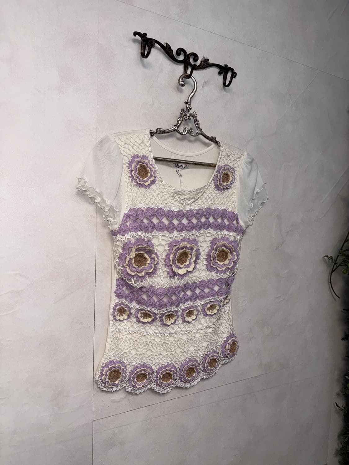 Maliani white purple flower crochet bl 상품이미지2