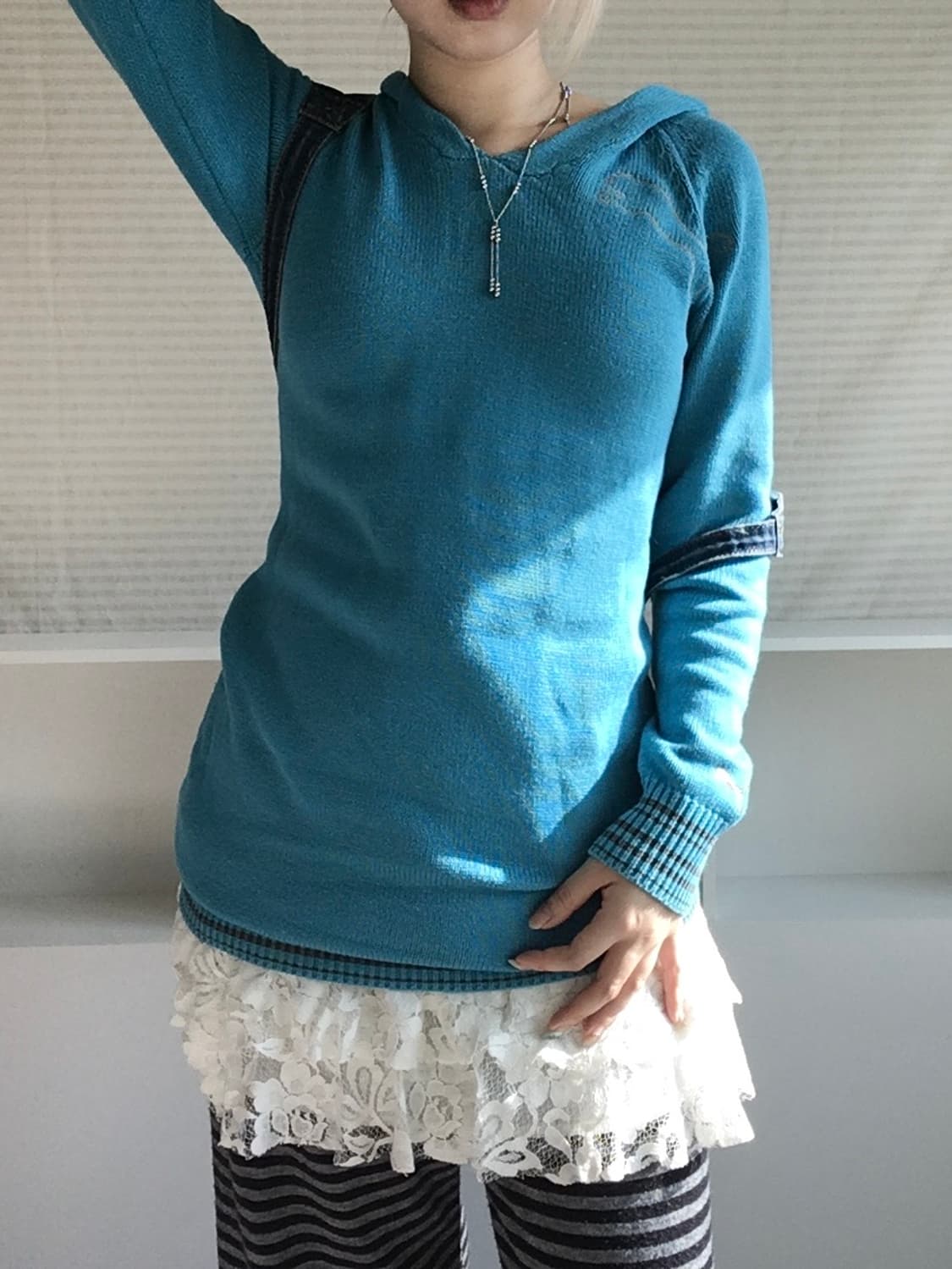 jpn vintage puma aquablue hood knit ops 상품이미지5