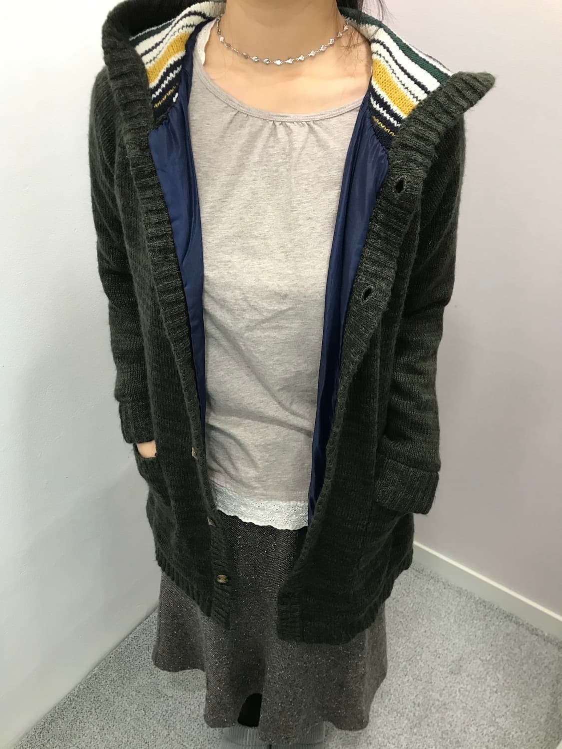 포인트 니트 후드 롱 가디건 상품이미지3