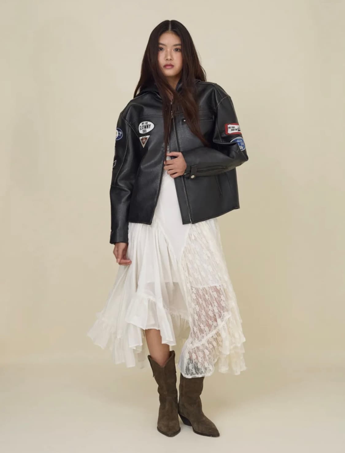 글로니 빈티지 레더 패치 후드 자켓 상품이미지2