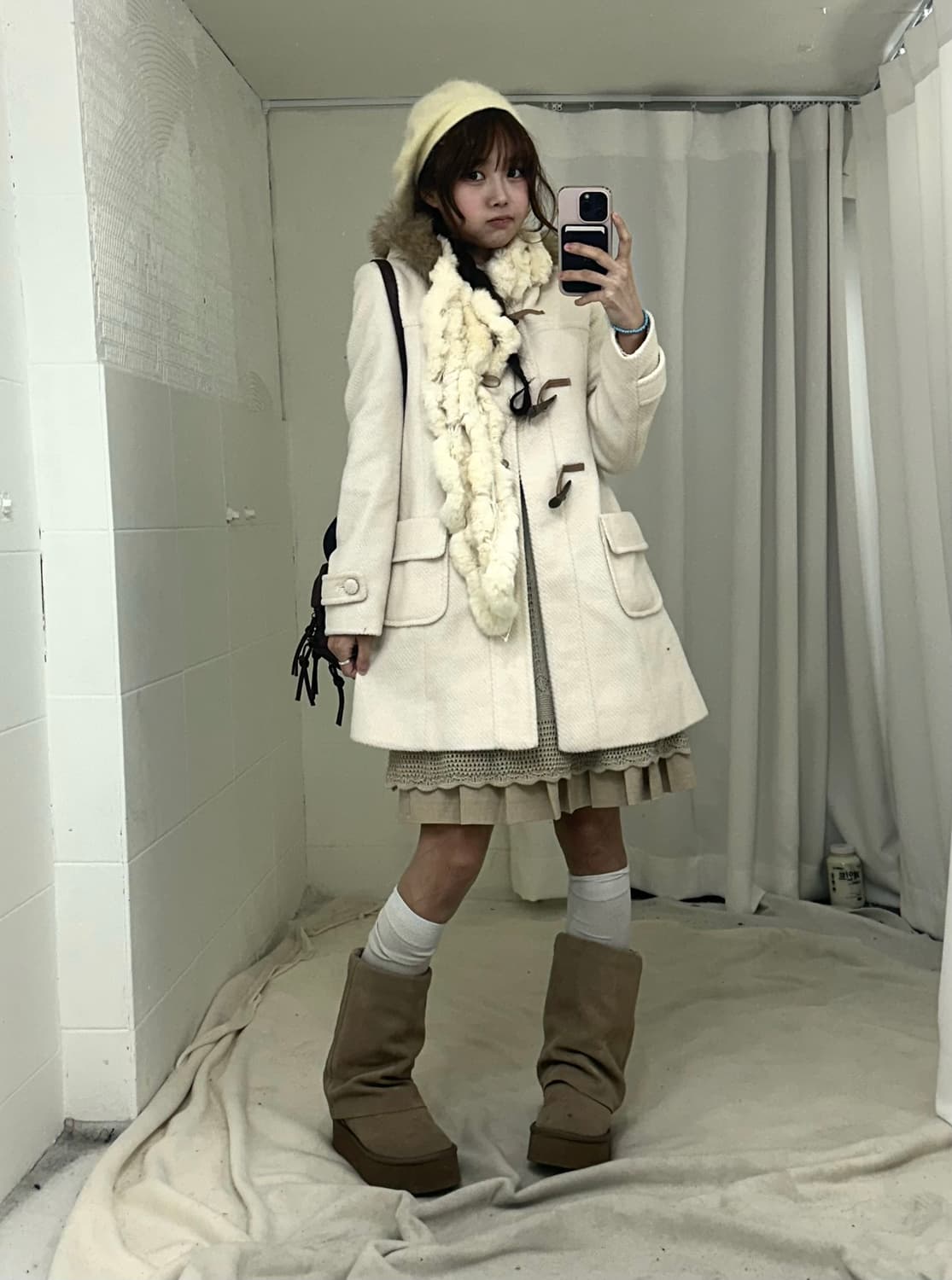 아이보리 모리걸 하구미 떡볶이 코트 코디세트 상품이미지1