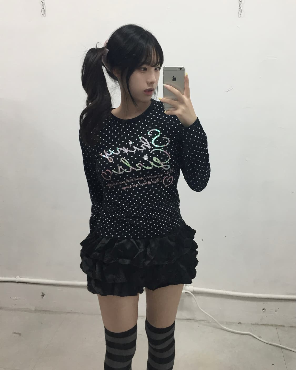 [LOVE POWERS] 러블리 갸루 도트 큐빅 롱슬리브 상품이미지1