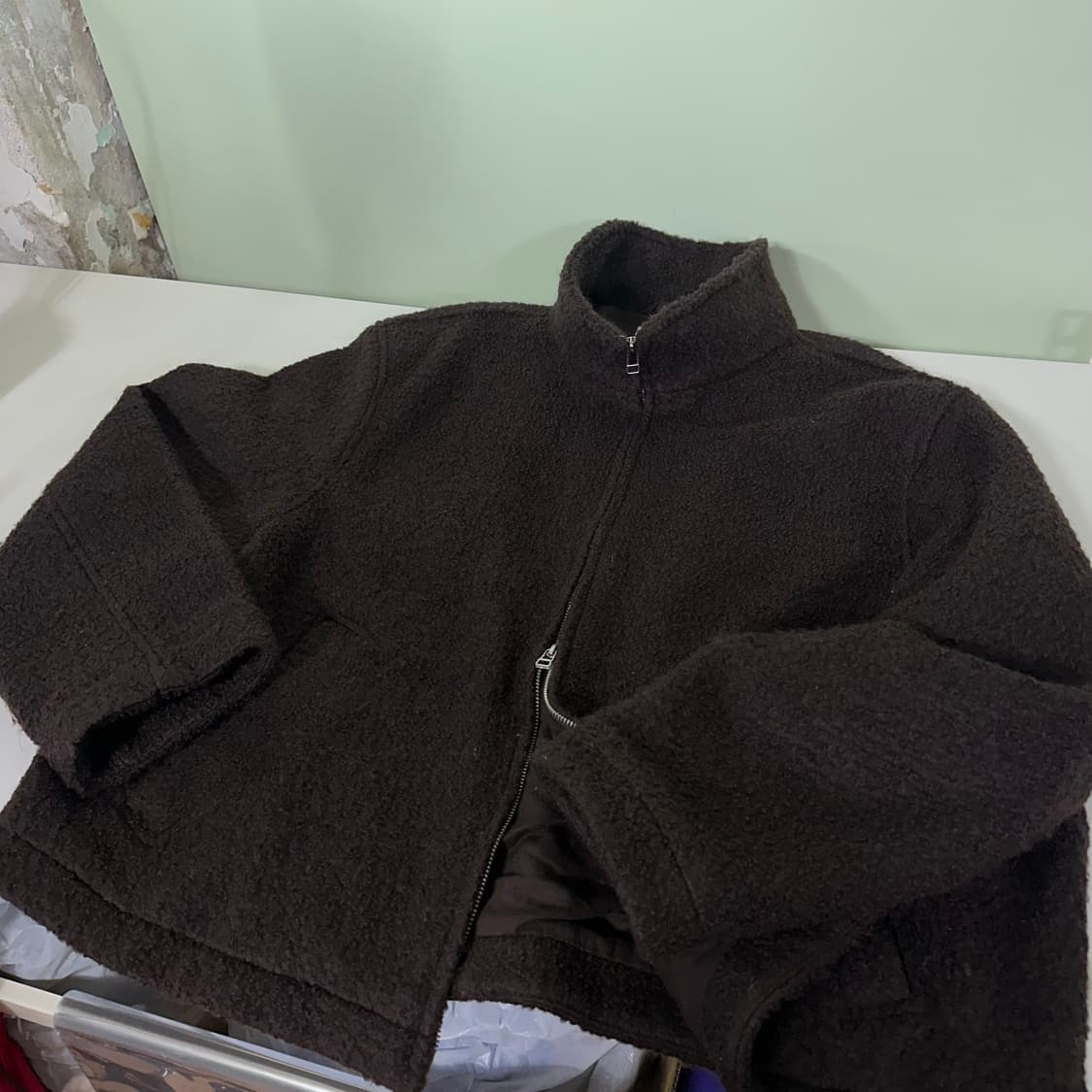 XXL 흐앤므 H&M 딥브라운 오버핏 투웨이 크롭 부클자켓 상품이미지1