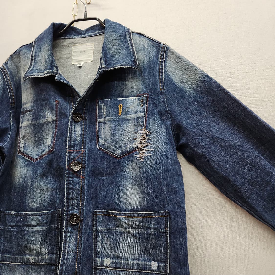 버커루 스티치 디테일 유니크 워싱 데님 자켓 M(M) 남여공용 상품이미지3