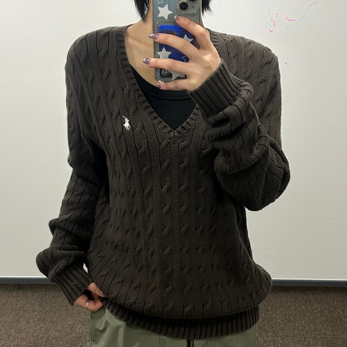 Polo 폴로 화이트포니 브라운 케이블 브이넥 니트 상품이미지2