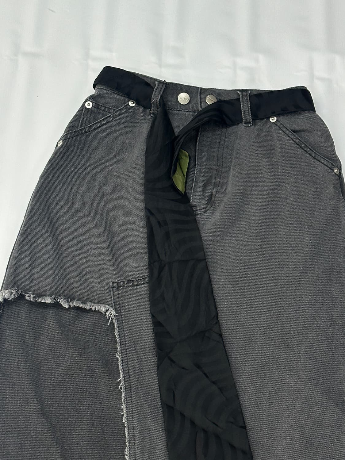 🖤나나깔 지뢰계 언발 롱 데님스커트🖤 넥타이 벨트 마계 빈티지 상품이미지2