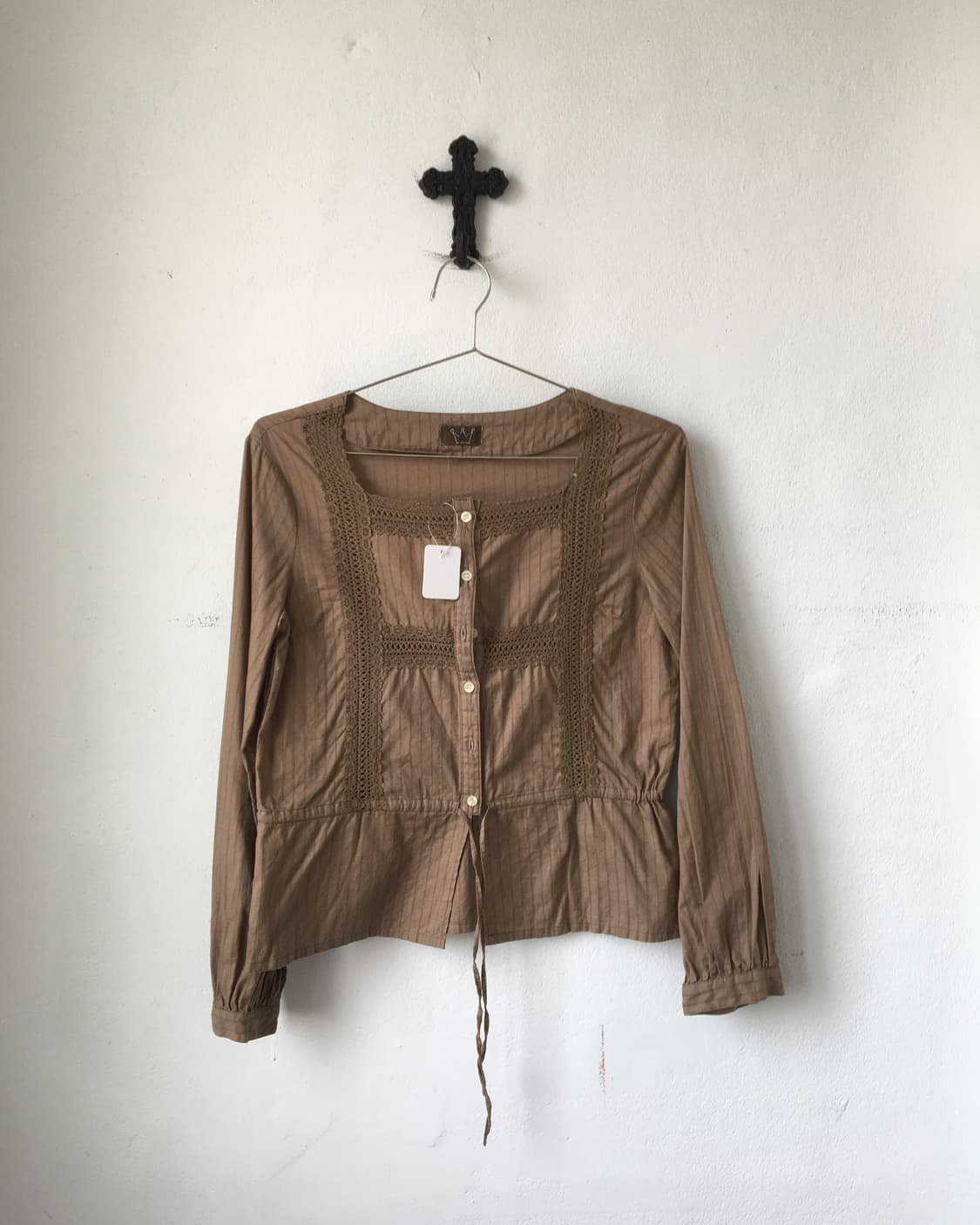 Crochet trimming stripe pattern blouse 상품이미지2