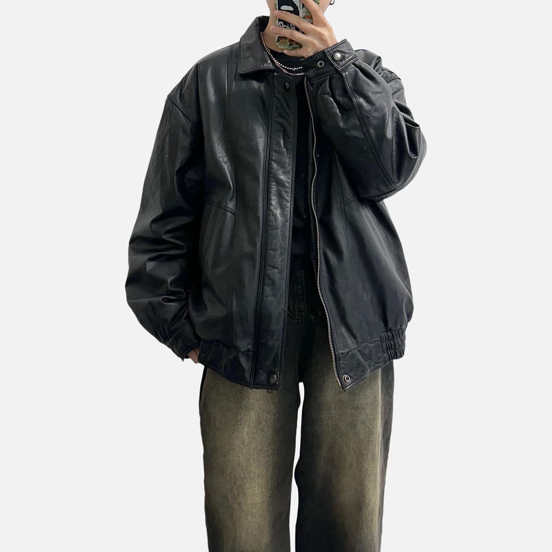 jackers 소가죽 레더 봄버 자켓 상품이미지2