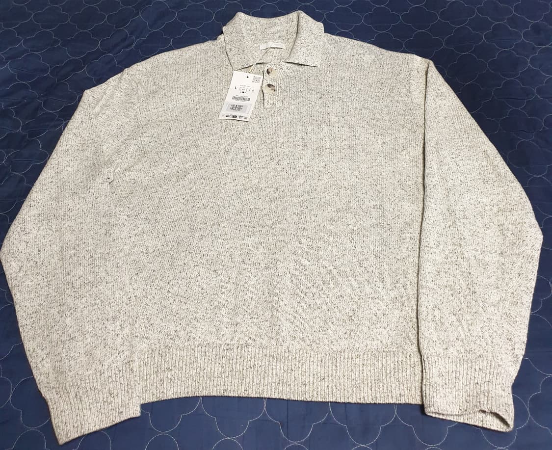 (새상품) 자라 스트럭처 코튼100% 폴로 롱슬리브 오트밀 그레이 (L) 상품이미지3