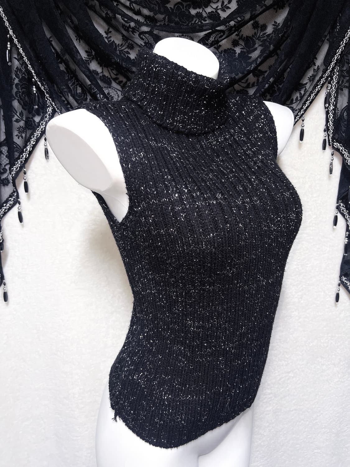 오네갸루 고스펑크 글리터 터틀넥 니트 나시 섹시 핀터 y2k 와투케 나나 상품이미지3