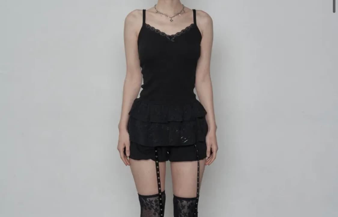 셋업이엑스이 CHIFFON FRILL SLEEVELESS BLACK  상품이미지3
