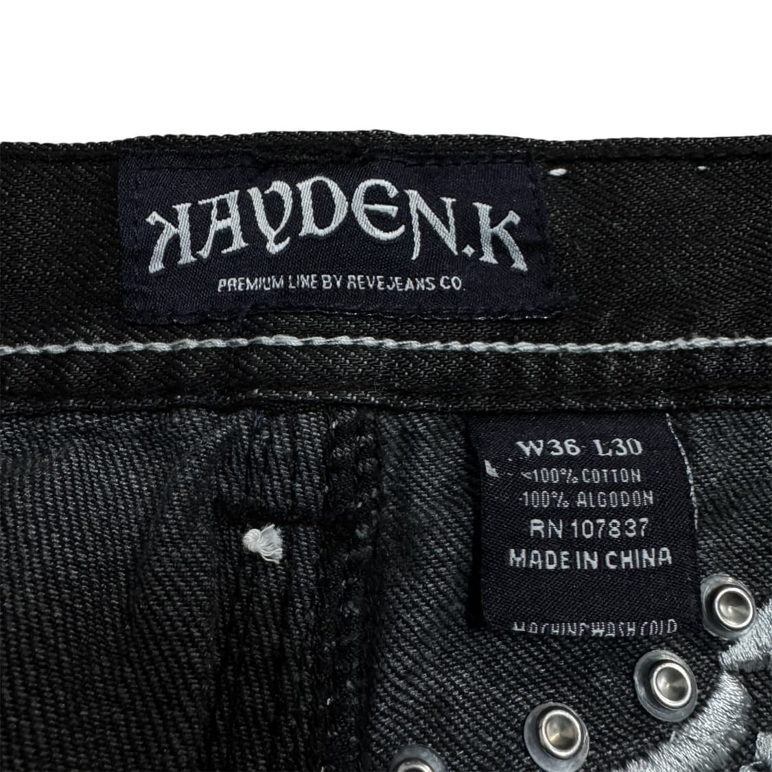 Y2K 락 펑크 윙 트루맛 자수 새깅 흑청 데님팬츠 상품이미지6