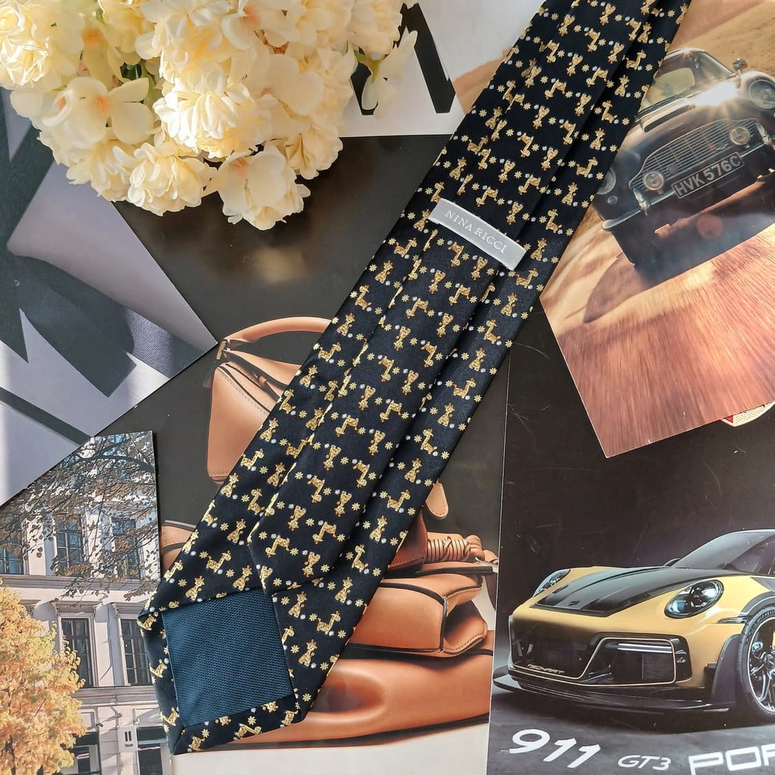 니나리치 실크 블랙 기린 패턴 넥타이 8.6cm A+등급 A19237
 상품이미지4