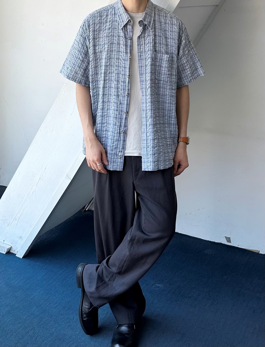 Natural sucker fabric H/S shirt 상품이미지7