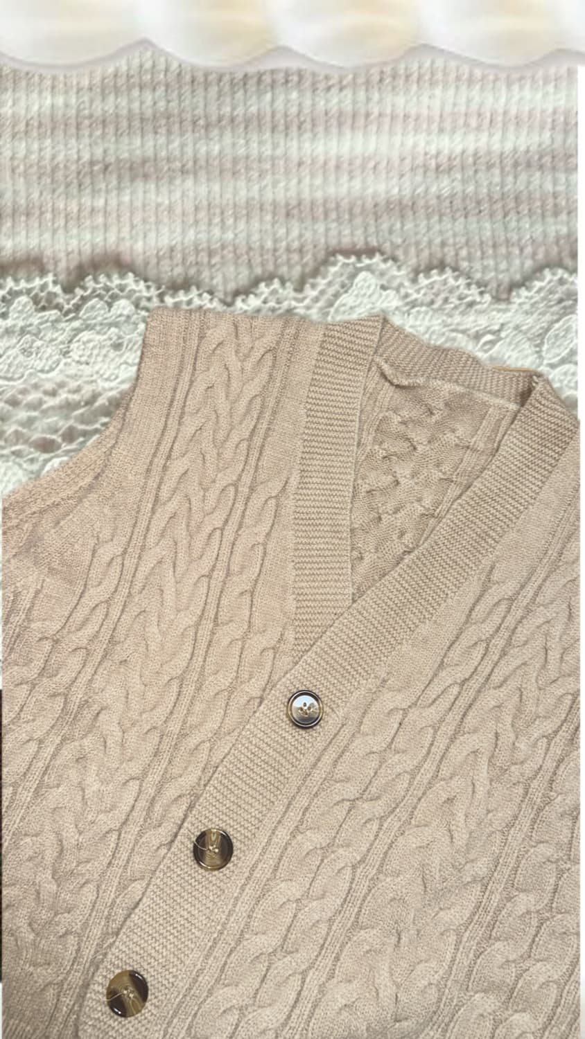 빈티지 모리걸 꽈배기 베이지 니트조끼 상품이미지2