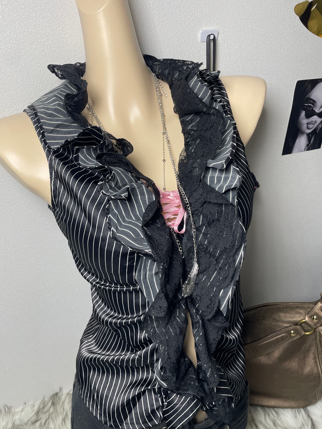 빈티지 오네갸루 스르라이프 프릴 슬리브리스 상품이미지2