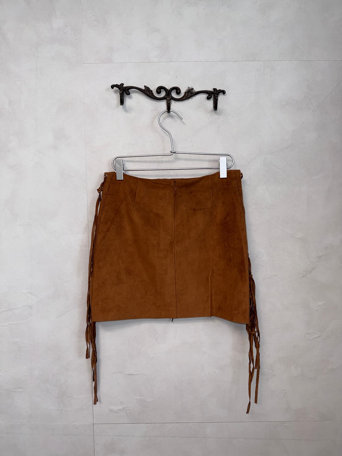 Camel brown western fringe laceup skirt  상품이미지3